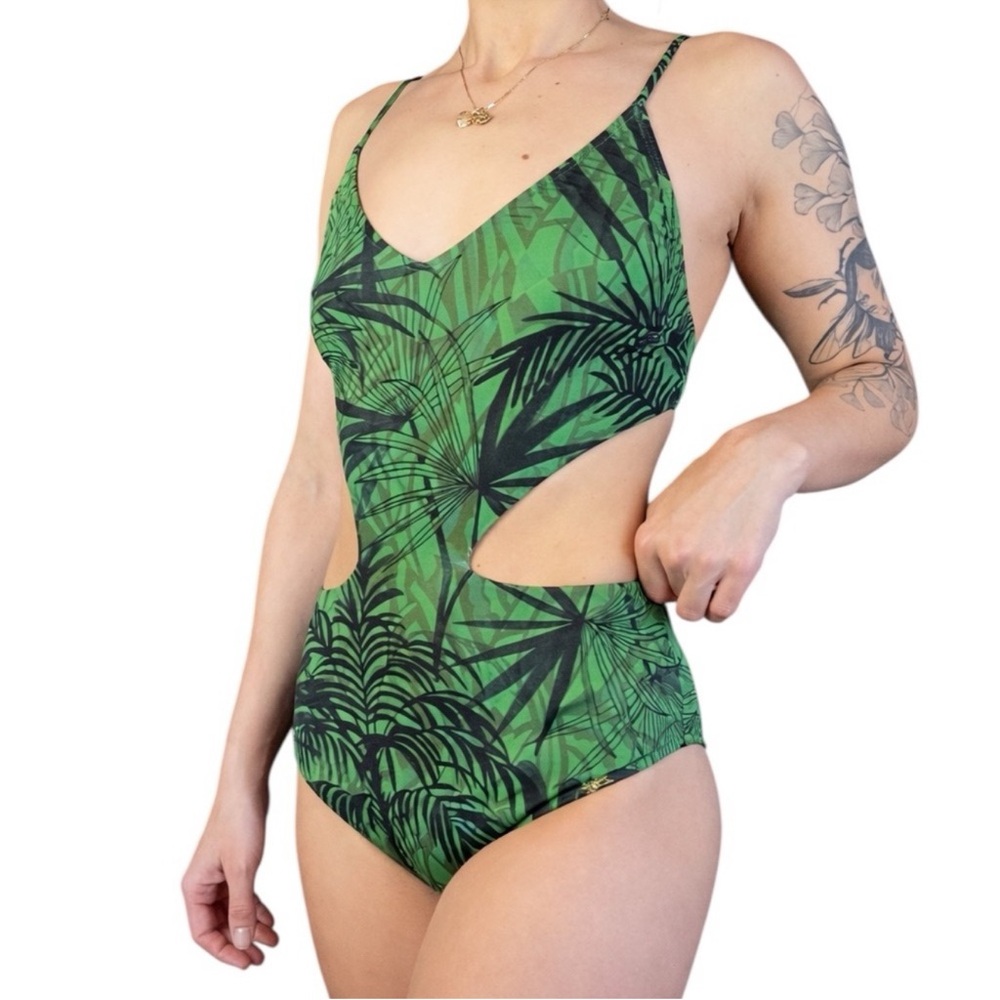 Salinas Swim Tropical Palms Cut Out One
Piece Swimsuit Small